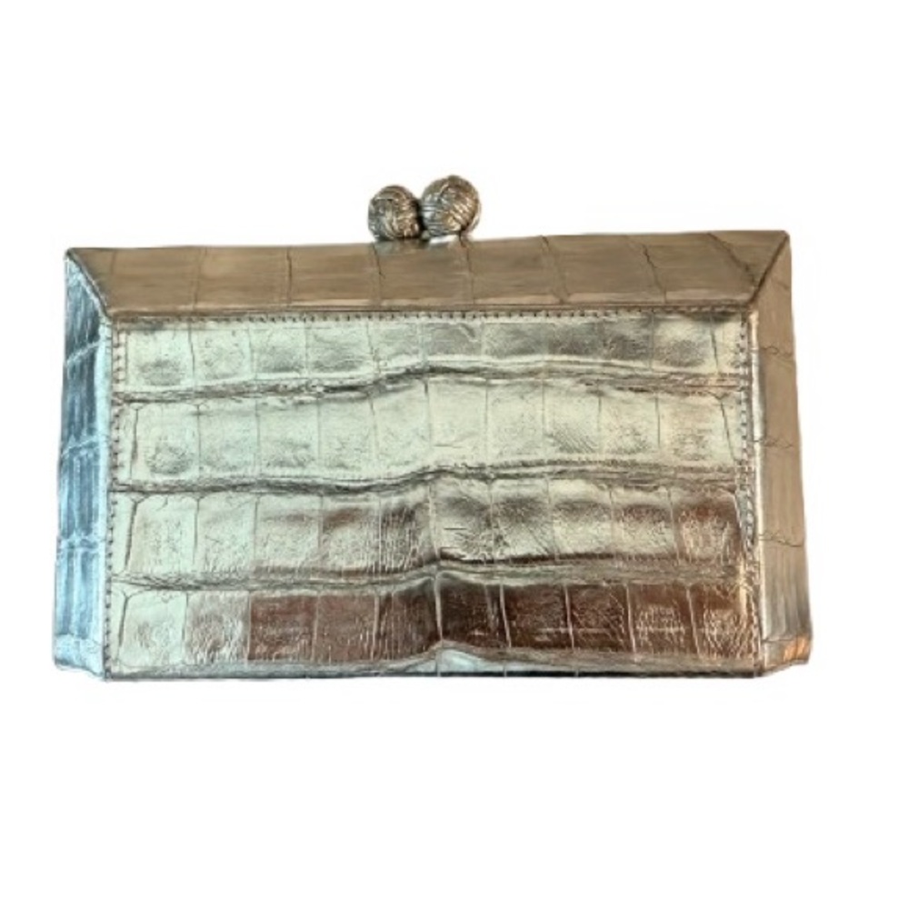 Silver Crocodile Embossed Clutch